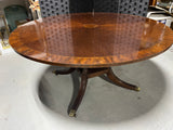 Henredon Round Dining Table with Brass Clawfeet and Inlay; On Casters/NO CHAIRS ***HEAVY ITEM***READ DETAILS ON PICK UP POLICY***