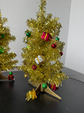 Pair of Gold Metallic Small Christmas Trees with Mini Ornaments