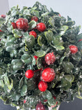 Small Faux Holly Berry Boxwood in White Ceramic Pot