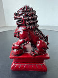 Dark Red Vintage Carved Chinese Imperial Guardian Lion Foo Dog Statue