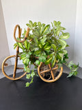 Mid Century Rattan Bike Plant Holder With Artificial Plant