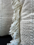 Pair of Bohemian Off White Knit Accented Throw Pillows with Fringe