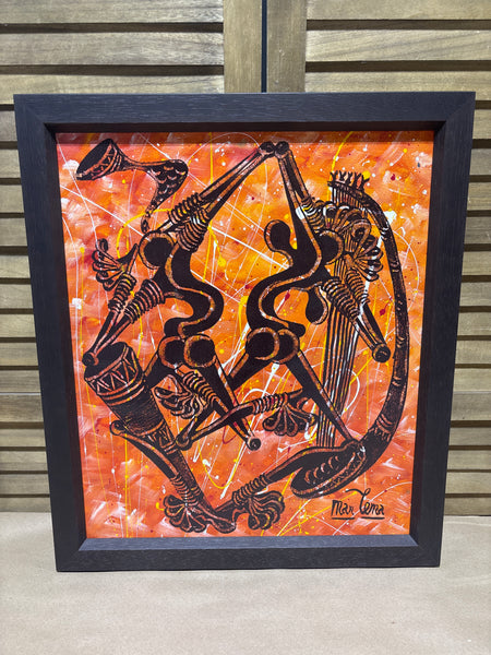 Canvas Painting of Dancers / Instruments - Signed; Man Lema