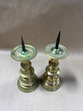 Solid Brass Heavy Spiked Candle Stick Holders - Pair