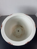 Asian Inspired Ceramic Planter with Brick Red & Gold Floral and Wagon Motifs