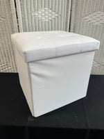 (A) White Faux Leather Lidded Storage Ottoman