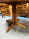 Mid Century Modern Teak Veneer Round Dining Table with (2) Leaves ***HEAVY ITEM***