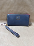 Dooney & Bourke Navy Blue And Red Florentine Large Zip Around Wristlet
