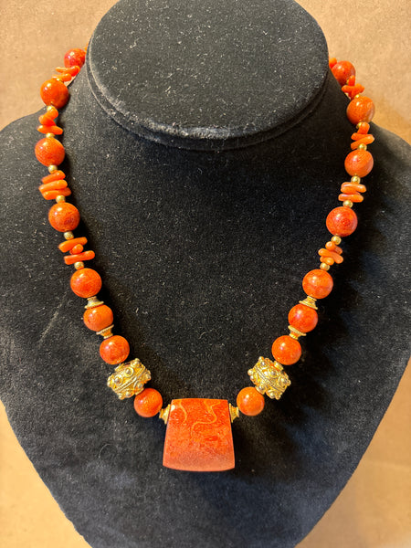 Coral/Gold Tone Necklace