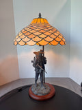 Artist Signed Tiffany Style Slag Glass & Bronze National Wild Turkey Federation Legacy Lamp (WORKS)