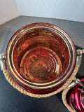Pair of Red Mercury Glass Candle Luminaries with Rope Handles