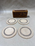 Set Of 4 Round Leather Coasters With Wooden Duck Case