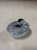 Frosted Glass Oval Trinket Dish With Seashell Pewter Lid