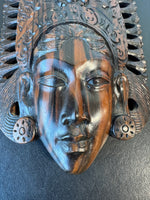(D) Vintage Hand Carved Wooden Balinese Goddess Mask