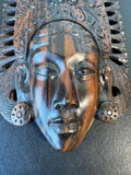 (D) Vintage Hand Carved Wooden Balinese Goddess Mask
