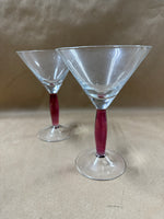 Pair Of Amethyst Stemmed Glass Martini Glasses