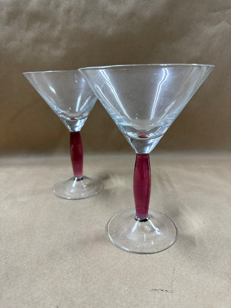 Pair Of Amethyst Stemmed Glass Martini Glasses
