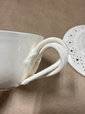 Hartley Greens Leeds Pottery England Royal Creamware Reticulated Open Lace Saucer with Twist Handle Teacup // 4 Available// PRICED INDIVIDUALLY AT $45 EACH