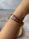 Red Butterfly Floral Cloisonné Hinged Cuff Bracelet
