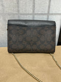 Coach Black Pebbled Leather Foldover Crossbody Bag with Gold Tone Chain Strap