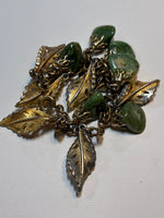 Vintage Bracelet with Leaf & Jade-Like Charms