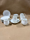 13 - Piece White And Gold Koran China Teacups Saucers And Sugar Dish