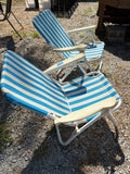 Pair of Blue Striped Folding Low Beach Chairs