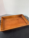 Wooden Serving Tray With Black Metal Handles By Threshold