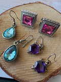 Trio of Candy Colored Rhinestone & Silver Tone Earrings (F)