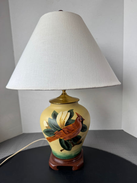 Hand Painted Birds Ceramic Urn Lamp (WORKS)