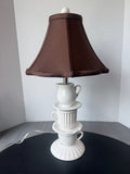 White Ceramic Teacup Stack Lamp with Brown Shade (WORKS)
