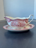 (C) Johnson Bros. Old Britain Castles Pink Gravy Boat with Underplate