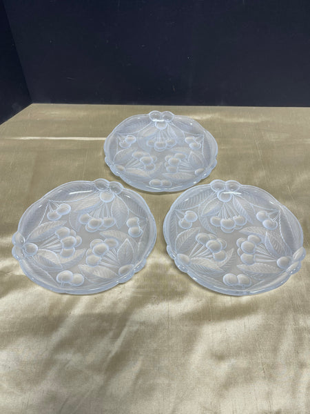 Heavy Frosted Glass Cherry Cluster Plates, 3 Pieces