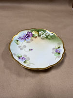 (B) Purple Floral Gold Trim Limoges Saucer Plate