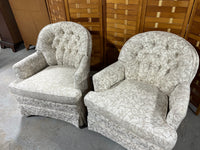 Pair of Upholstered Chairs, Tan/Taupe/Leaf Fabric
