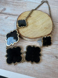 Black Enamel Gold Tone Quatrefoil Statement Necklace