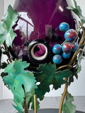 Empoli Amethyst Italian Vintage Blown Glass Lidded Wine Dispenser in Metal Stand AS IS (READ DESCRIPTION CAREFULLY)