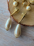 Trio of Faux Pearl Gold Tone Earrings (A)
