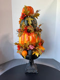 3-Pumpkin Faux Floral Fall or Halloween Topiary
