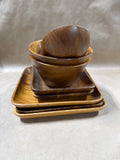 Wood Plates And Bowl Set - 8 Pieces