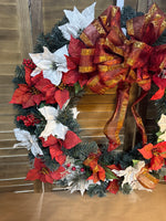 (A) Red And White Poinsettia Christmas Wreath