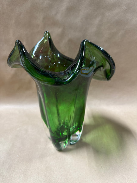 Green Murano Style Handkerchief Glass Vase