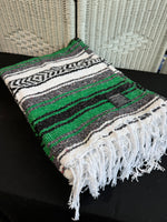 (A) Green Hand Made Mexican Blanket with Fringe