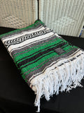 (A) Green Hand Made Mexican Blanket with Fringe