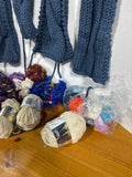 Knitted Scarf And Yarn Skein Lot With Knitting Needles