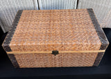 Woven Rattan Vintage Trunk with Embossed Metal Accents