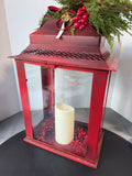 XL Red Metal Christmas Lantern with Flameless Candle (WORKS)