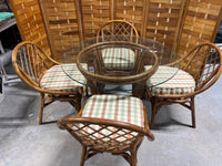 Bamboo Style Rattan Glass Top Table with 4 Chairs; Comes with Cushions