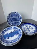 8-Piece Neiman Marcus Centrum Kafuh Style Blue & White Heavyweight Dinner Plates (B)