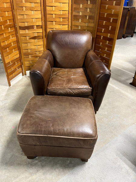 Leather Craft Chair and Ottoman